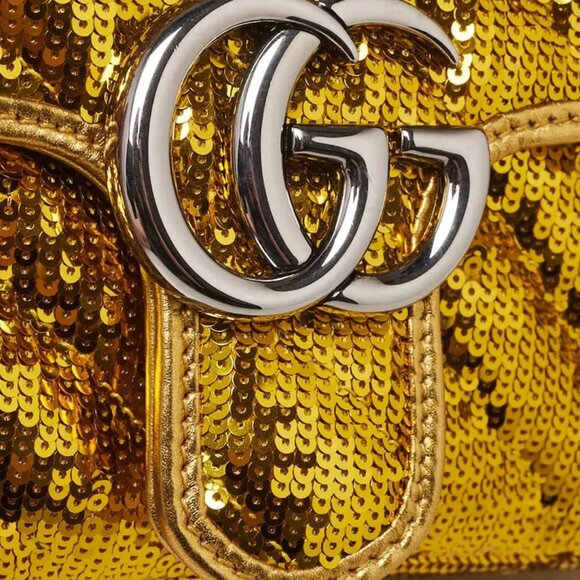 Gucci Gold Sequin Marmont Mini Flap Bag - Picture 7 of 10